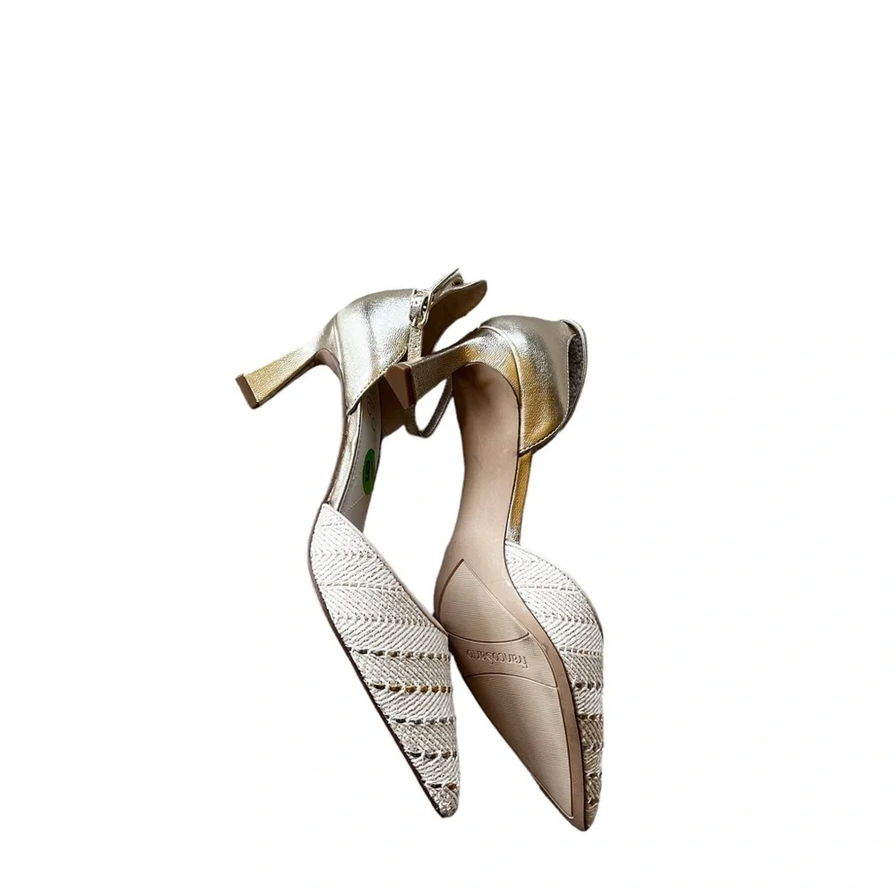 NEW Franco Sarto Taros Metallic Ankle Strap Pump SZ-9.5 White Tan